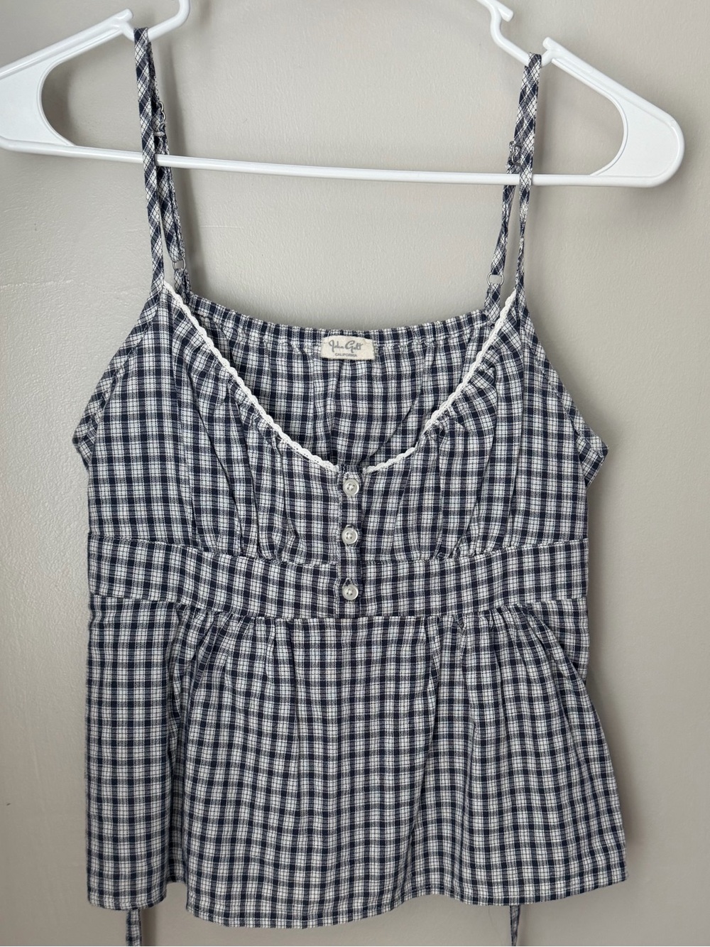 Blue and White Gingham Tie-Back Cami Top